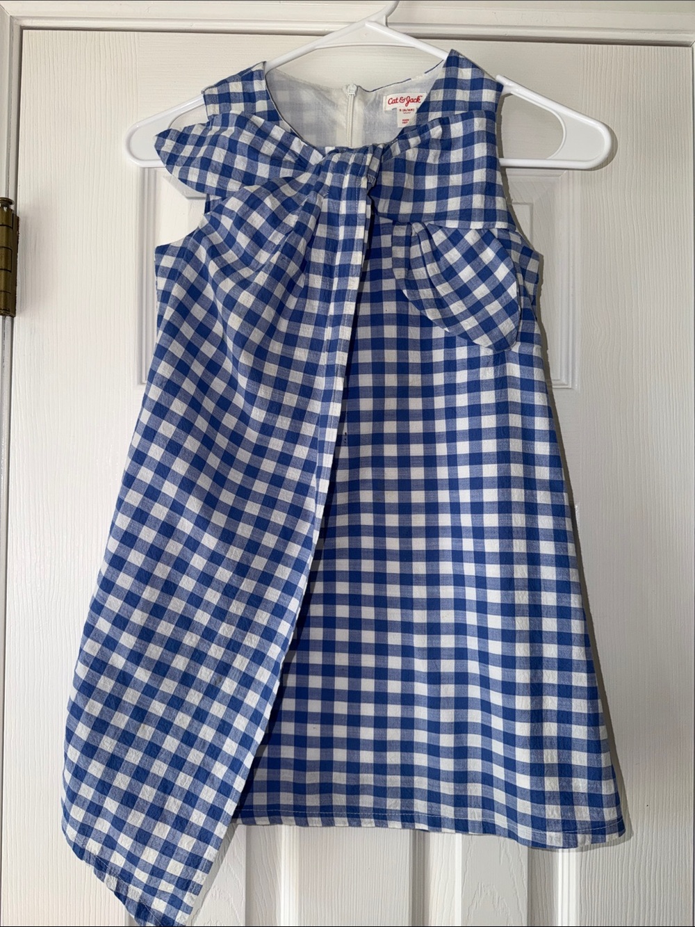 Cat & Jack Blue and White Gingham Bow-Front A-Line Dress